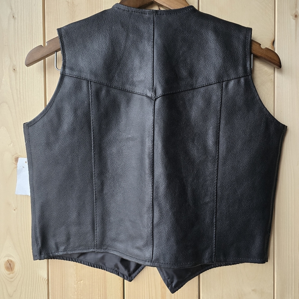 Boutique Of Leathers Black Leather V Neck Vest Boys Size 14 NWT - Picture 8 of 10